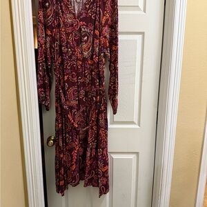 St. John's Bay Paisley Long Sleeve Dress - Burgundy and Orange